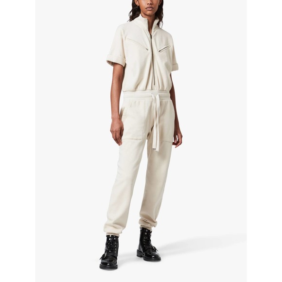 All Saints Kayla Linnet White Cotton Sweatshirt Short Sleeve Zip Front Jumpsuit - Picture 1 of 7